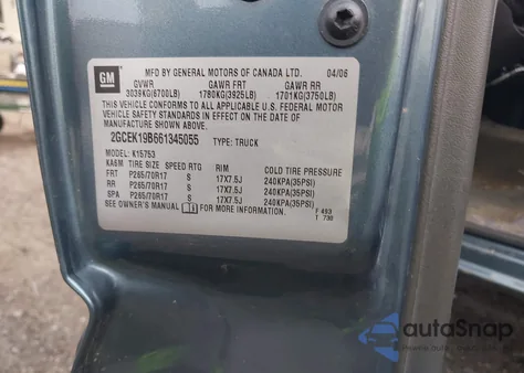 2006 Chevrolet Silverado 1500 Lt1 из США, поврежденный, VIN 2GCEK19B661345055